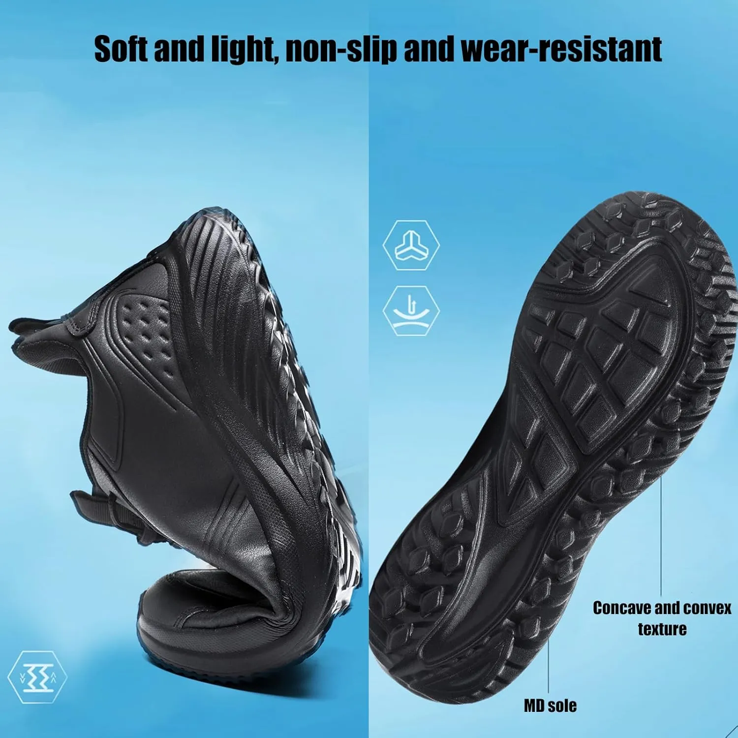 Men's Waterproof Leather Shock Absorbing Running Shoes Classic Round Toe Lace Up Outdoor Casual Walking Shoes Lightweight Non-Slip Comfortable Hiking Sneakers