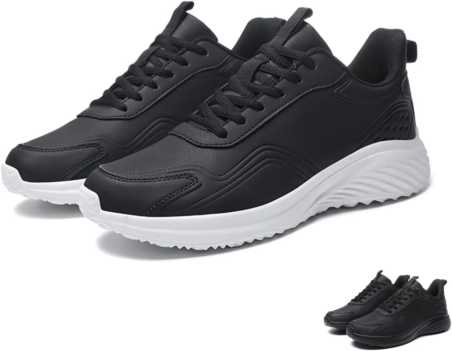 Men's Waterproof Leather Shock Absorbing Running Shoes Classic Round Toe Lace Up Outdoor Casual Walking Shoes Lightweight Non-Slip Comfortable Hiking Sneakers