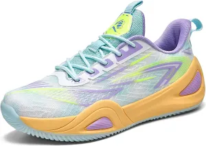 Men's Women's High-Top Basketball Shoes - Breathable Mesh with Cushioned Midsole & Non-Slip Rubber Outsole, Vibrant Split-Color Design Sport Shoes, Indoor/Outdoor Court Sneakers
