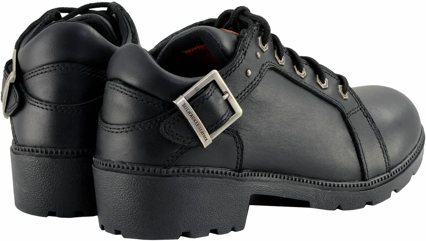 Milwaukee Leather MBL9311 Women's Black Leather Lace-Up Motorcycle Riding Shoes with Anti-Slip Outsole - 9.5
