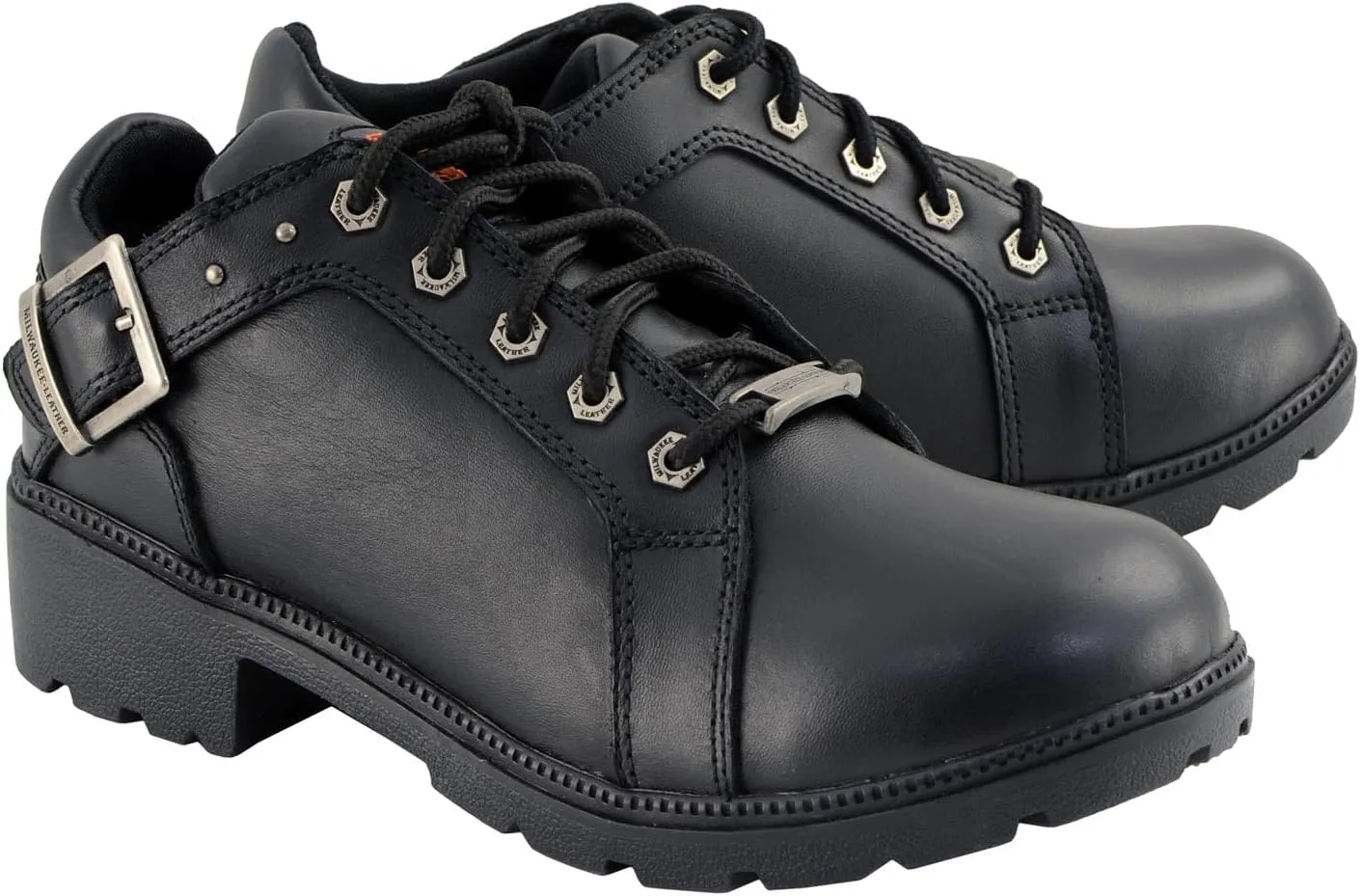 Milwaukee Leather MBL9311 Women's Black Leather Lace-Up Motorcycle Riding Shoes with Anti-Slip Outsole - 9.5