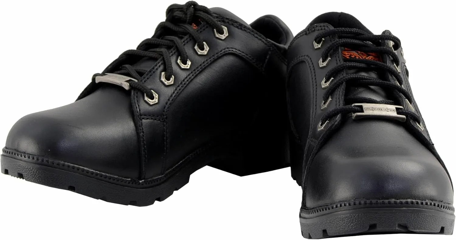 Milwaukee Leather MBL9311 Women's Black Leather Lace-Up Motorcycle Riding Shoes with Anti-Slip Outsole - 9.5
