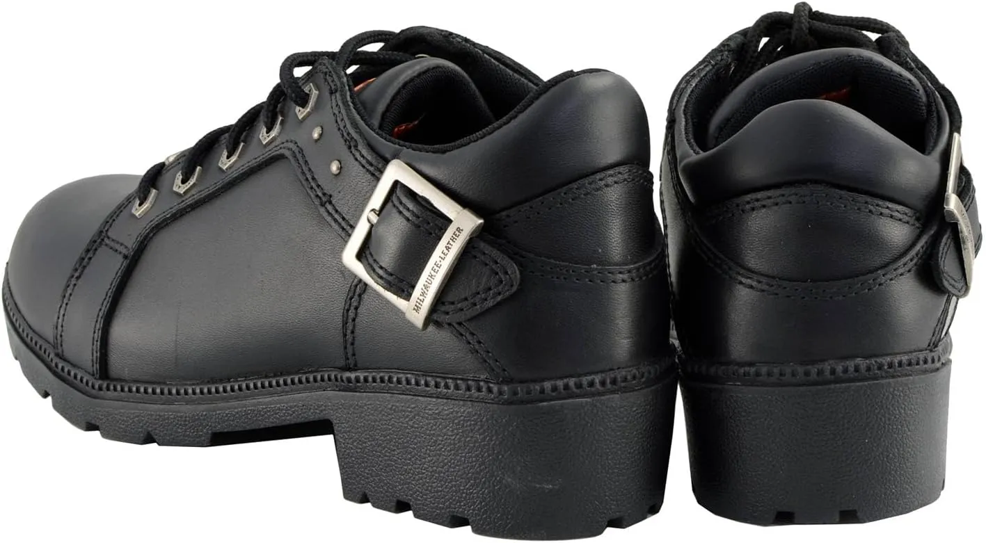 Milwaukee Leather MBL9311 Women's Black Leather Lace-Up Motorcycle Riding Shoes with Anti-Slip Outsole - 9.5