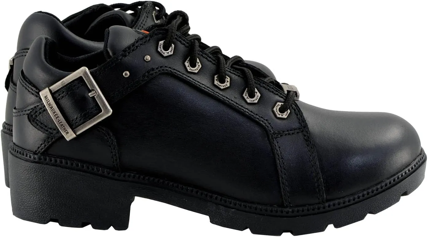 Milwaukee Leather MBL9311 Women's Black Leather Lace-Up Motorcycle Riding Shoes with Anti-Slip Outsole - 9.5