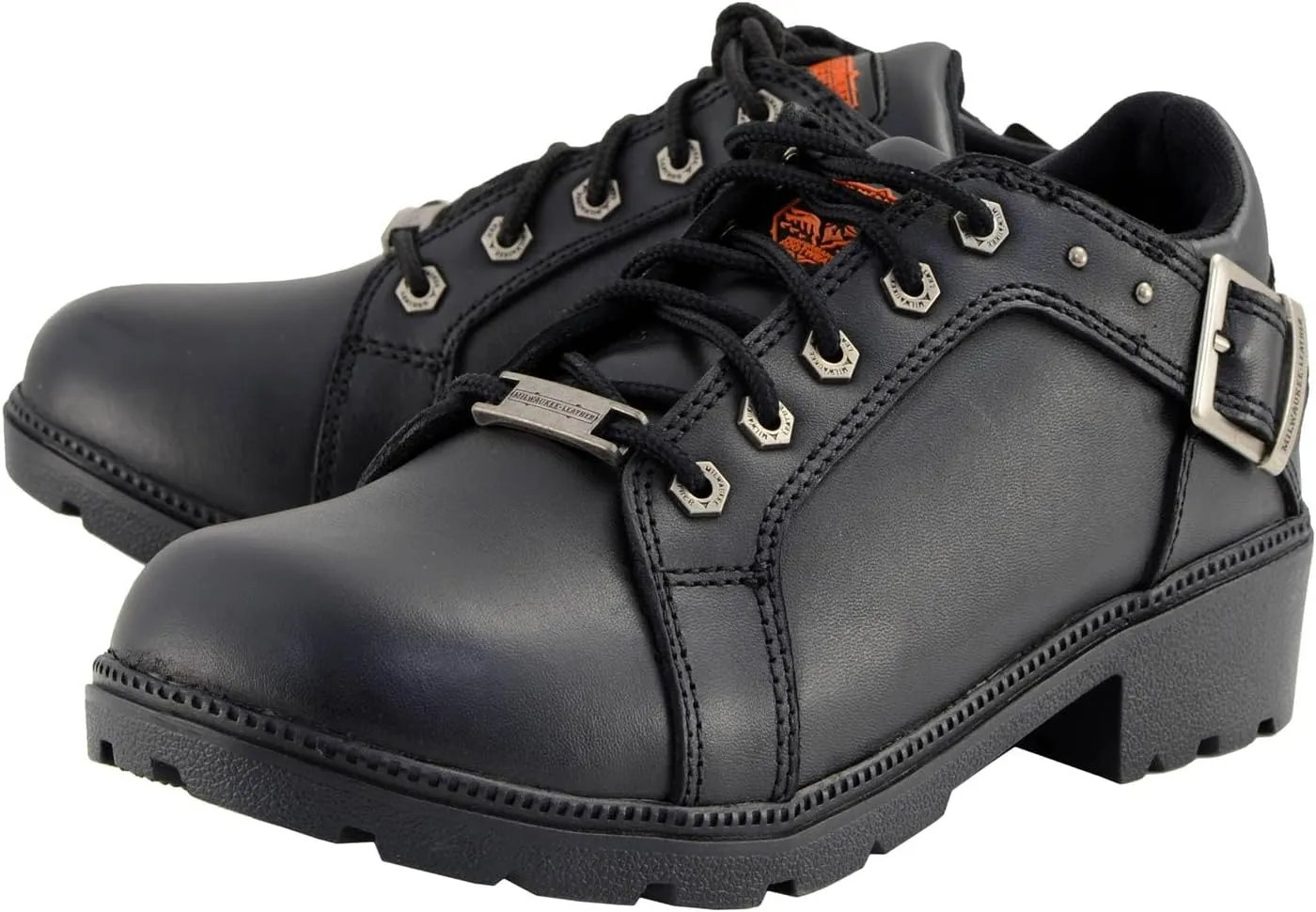Milwaukee Leather MBL9311 Women's Black Leather Lace-Up Motorcycle Riding Shoes with Anti-Slip Outsole - 9.5