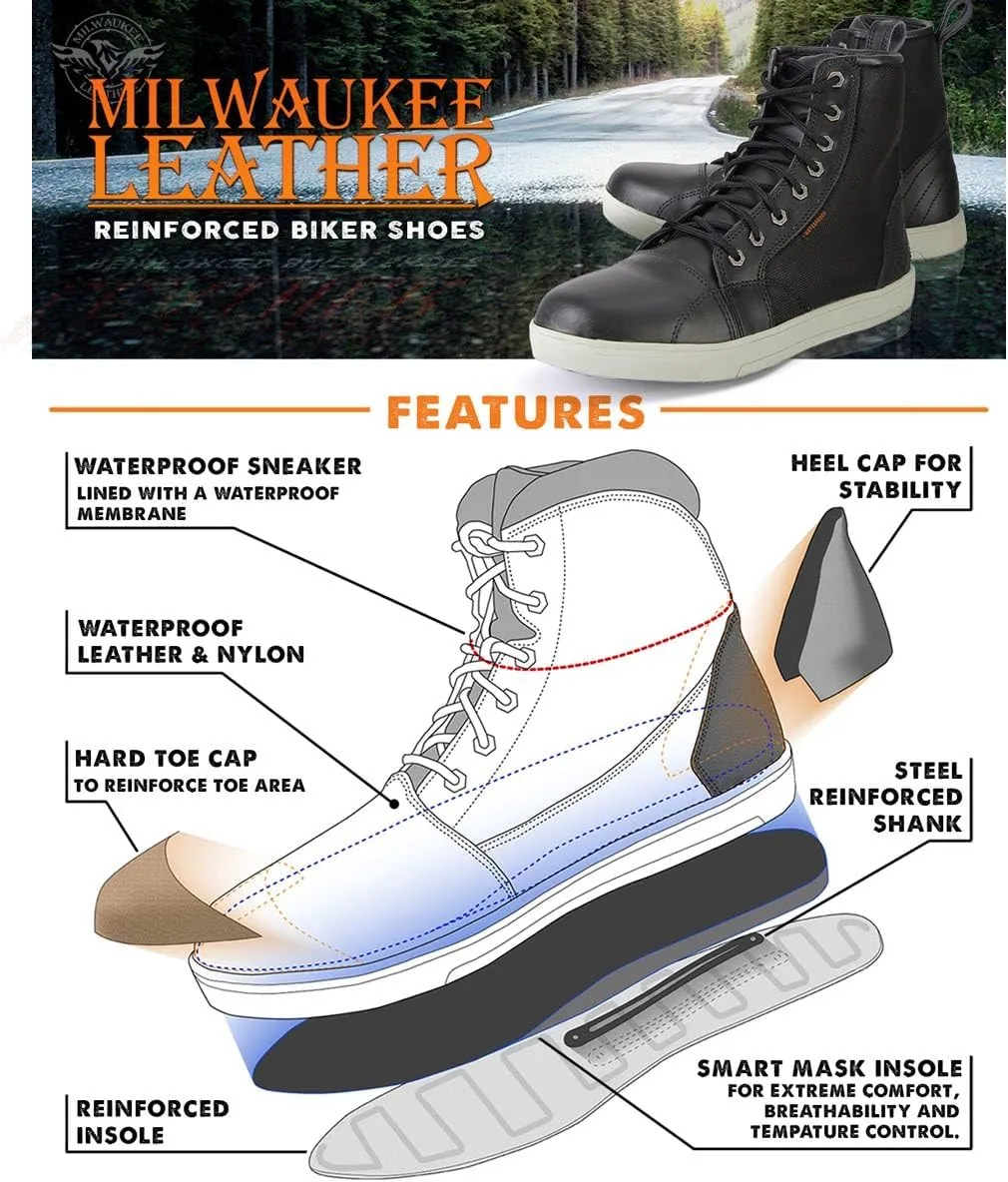 Milwaukee Leather MBM9004WP Men's Waterproof Black Leather Motorcycle Reinforced Street Riding Shoes w/Ankle Support - 11