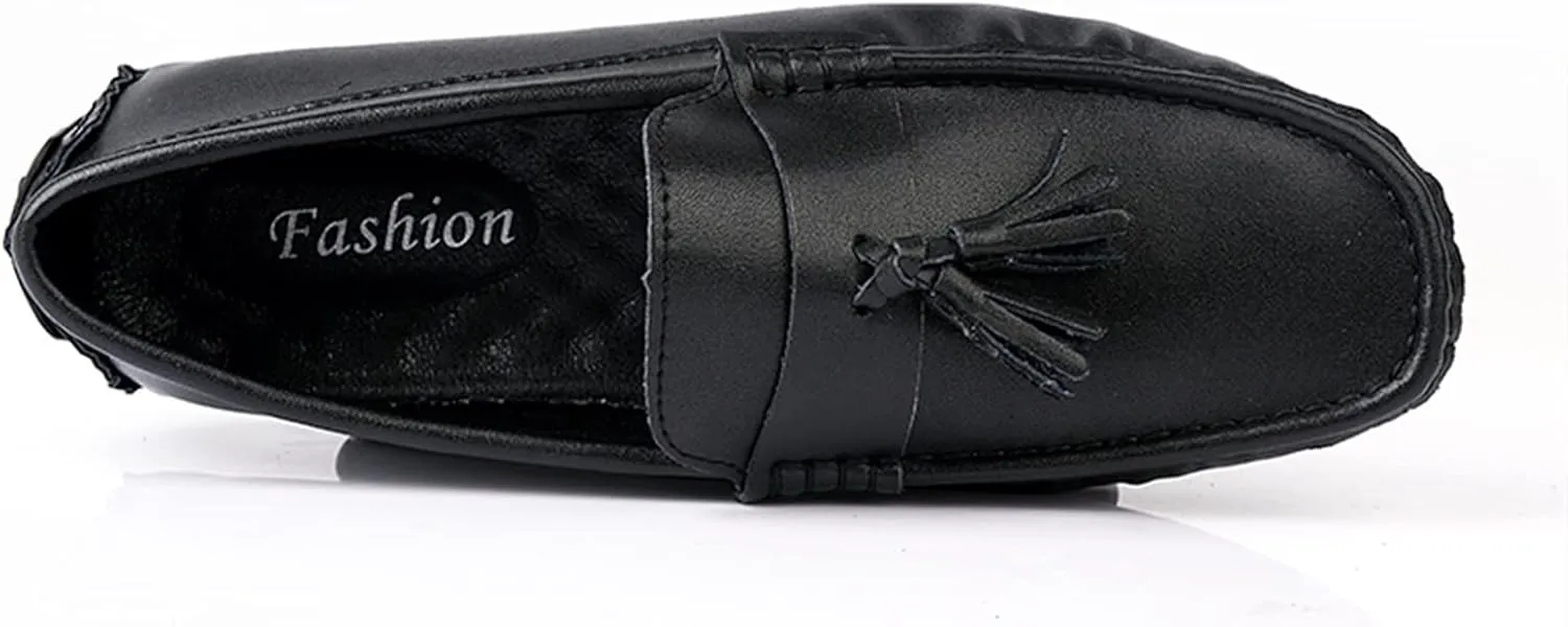 New Men's Loafers Genuine Leather Tassel Stitching Details Round Toe Anti-slip Comfortable Flexible Classic Slip-ons