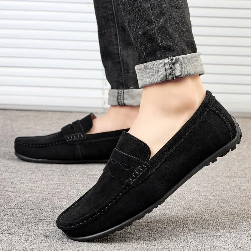 New Mens Loafers Shoe Apron Toe Suede Vamp Solid Color Penny Loafer Shoe Slip Resistant Flat Heel Flexible Classic Slip-ons
