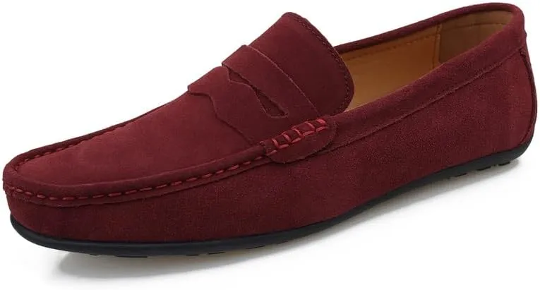 New Mens Loafers Shoe Apron Toe Suede Vamp Solid Color Penny Loafer Shoe Slip Resistant Flat Heel Flexible Classic Slip-ons