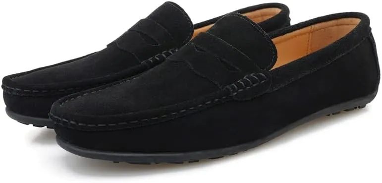 New Mens Loafers Shoe Apron Toe Suede Vamp Solid Color Penny Loafer Shoe Slip Resistant Flat Heel Flexible Classic Slip-ons