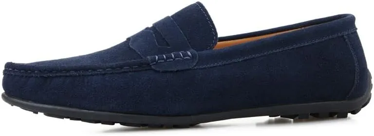 New Mens Loafers Shoe Apron Toe Suede Vamp Solid Color Penny Loafer Shoe Slip Resistant Flat Heel Flexible Classic Slip-ons