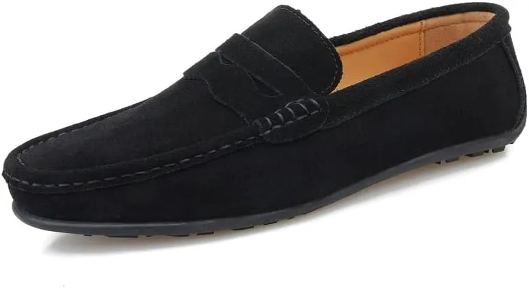 New Mens Loafers Shoe Apron Toe Suede Vamp Solid Color Penny Loafer Shoe Slip Resistant Flat Heel Flexible Classic Slip-ons