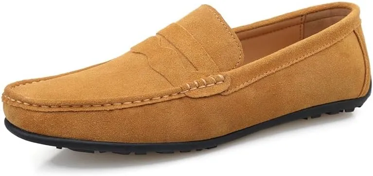 New Mens Loafers Shoe Apron Toe Suede Vamp Solid Color Penny Loafer Shoe Slip Resistant Flat Heel Flexible Classic Slip-ons