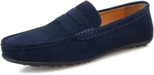New Mens Loafers Shoe Apron Toe Suede Vamp Solid Color Penny Loafer Shoe Slip Resistant Flat Heel Flexible Classic Slip-ons