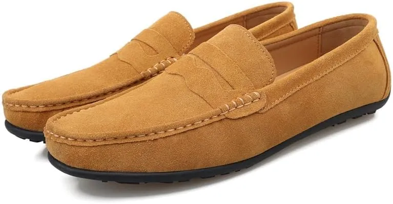 New Mens Loafers Shoe Apron Toe Suede Vamp Solid Color Penny Loafer Shoe Slip Resistant Flat Heel Flexible Classic Slip-ons