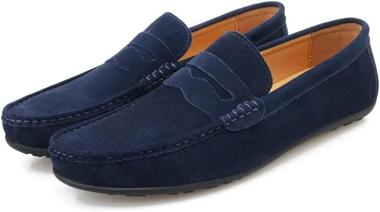 New Mens Loafers Shoe Apron Toe Suede Vamp Solid Color Penny Loafer Shoe Slip Resistant Flat Heel Flexible Classic Slip-ons
