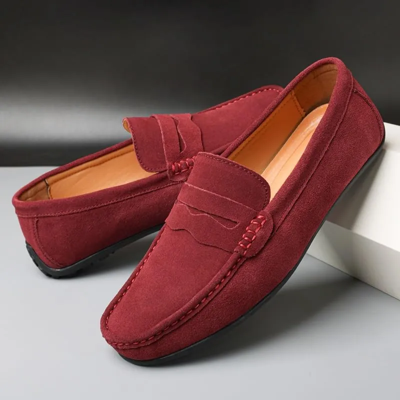 New Mens Loafers Shoe Apron Toe Suede Vamp Solid Color Penny Loafer Shoe Slip Resistant Flat Heel Flexible Classic Slip-ons