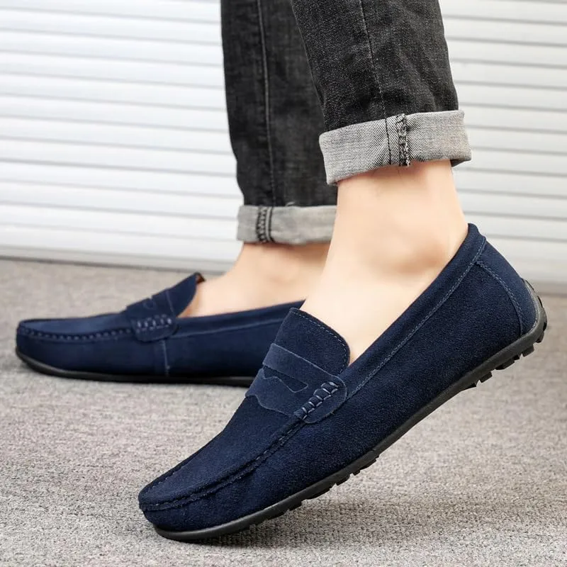 New Mens Loafers Shoe Apron Toe Suede Vamp Solid Color Penny Loafer Shoe Slip Resistant Flat Heel Flexible Classic Slip-ons