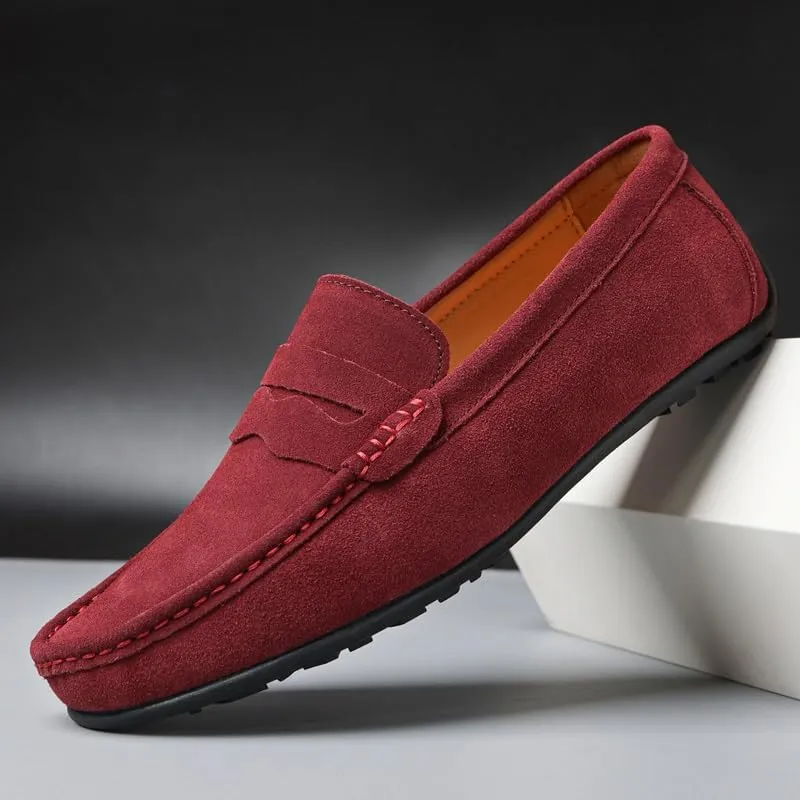 New Mens Loafers Shoe Apron Toe Suede Vamp Solid Color Penny Loafer Shoe Slip Resistant Flat Heel Flexible Classic Slip-ons