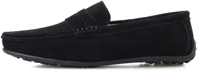 New Mens Loafers Shoe Apron Toe Suede Vamp Solid Color Penny Loafer Shoe Slip Resistant Flat Heel Flexible Classic Slip-ons