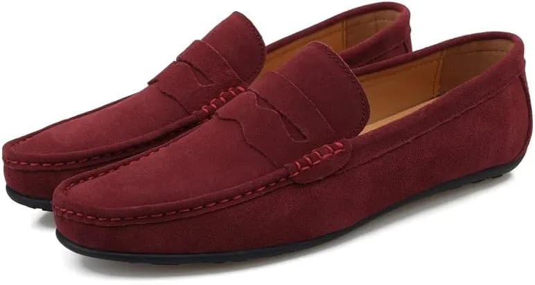 New Mens Loafers Shoe Apron Toe Suede Vamp Solid Color Penny Loafer Shoe Slip Resistant Flat Heel Flexible Classic Slip-ons