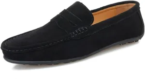 New Mens Loafers Shoe Apron Toe Suede Vamp Solid Color Penny Loafer Shoe Slip Resistant Flat Heel Flexible Classic Slip-ons
