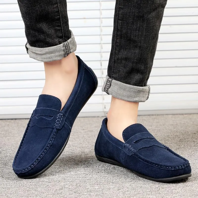 New Mens Loafers Shoe Apron Toe Suede Vamp Solid Color Penny Loafer Shoe Slip Resistant Flat Heel Flexible Classic Slip-ons