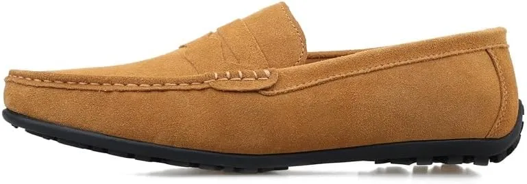 New Mens Loafers Shoe Apron Toe Suede Vamp Solid Color Penny Loafer Shoe Slip Resistant Flat Heel Flexible Classic Slip-ons