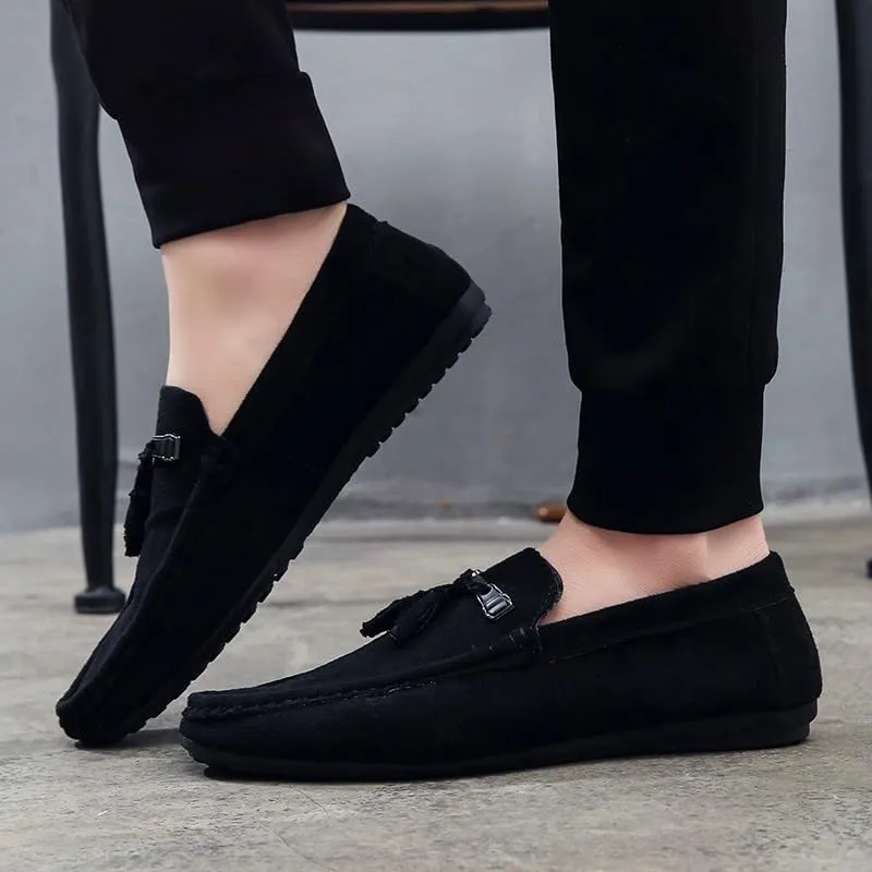 New Men's Loafers Shoes Round Toe Suede Vamp with Tassel Loafer Shoes Comfortable Flat Heel Slip Resistant Casual Classic Slip-ons