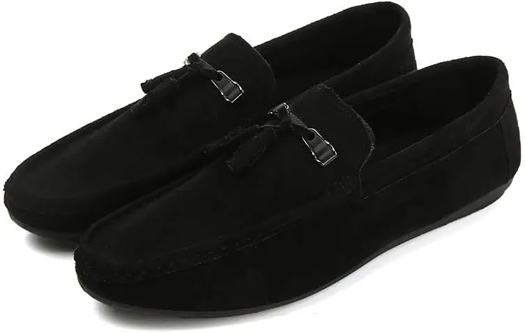 New Men's Loafers Shoes Round Toe Suede Vamp with Tassel Loafer Shoes Comfortable Flat Heel Slip Resistant Casual Classic Slip-ons