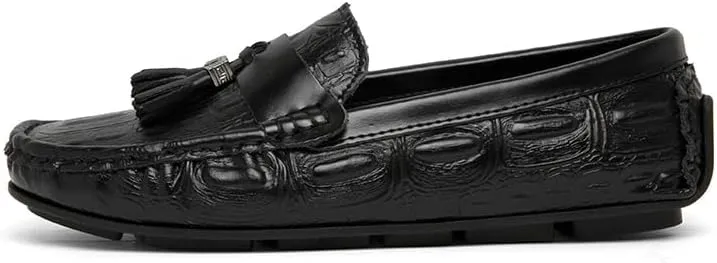 New Mens Loafers Square Toe Crocodile Print with Tassel Driving Loafers PU Leather Lightweight Anti-Slip Slip Resistant Classic Slip-ons