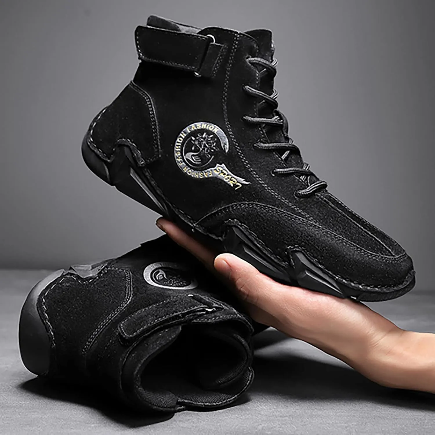New Spring and Men's Leather Shoes Korean High Top Short Boots Shoe Men's Sneaker