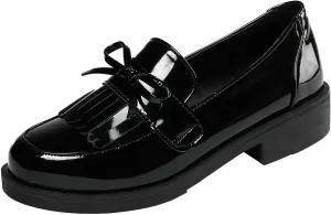 Parisuit Women's Patent Leather Loafers Flat Low Heel Slip On Pumps Round Toe Fashion Dress Uniform Work Shoes