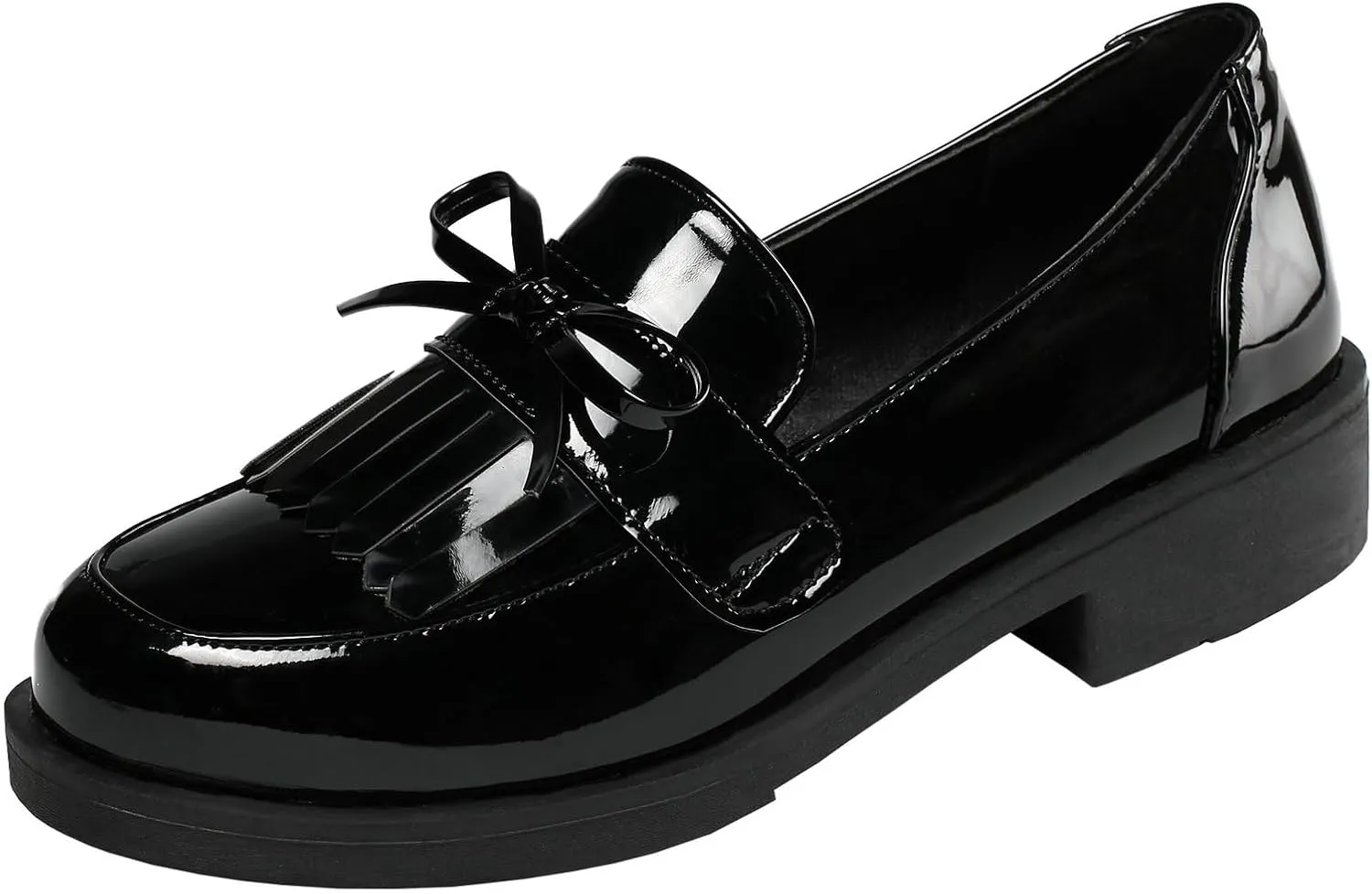 Parisuit Women's Patent Leather Loafers Flat Low Heel Slip On Pumps Round Toe Fashion Dress Uniform Work Shoes