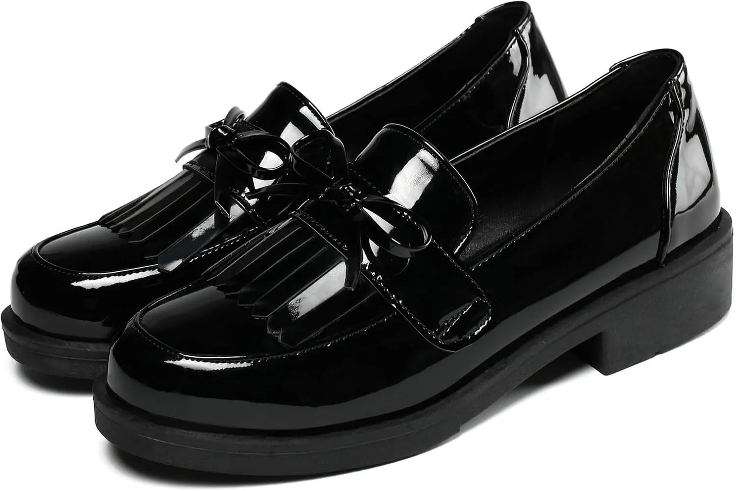Parisuit Women's Patent Leather Loafers Flat Low Heel Slip On Pumps Round Toe Fashion Dress Uniform Work Shoes