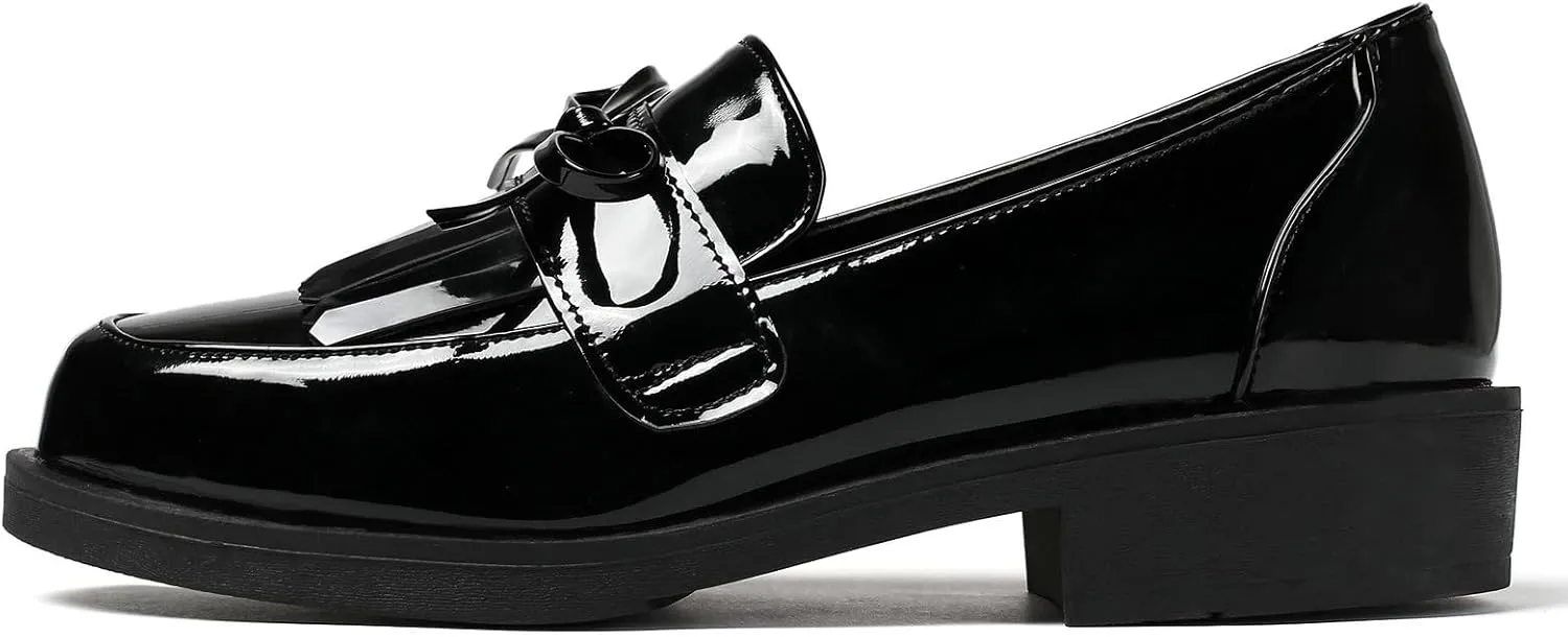 Parisuit Women's Patent Leather Loafers Flat Low Heel Slip On Pumps Round Toe Fashion Dress Uniform Work Shoes
