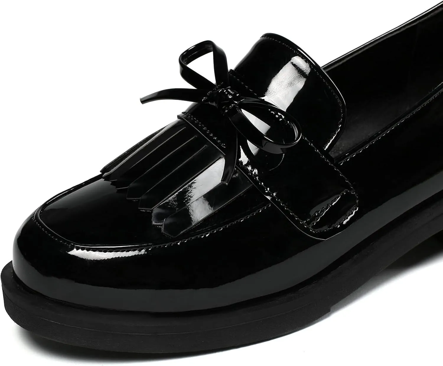 Parisuit Women's Patent Leather Loafers Flat Low Heel Slip On Pumps Round Toe Fashion Dress Uniform Work Shoes
