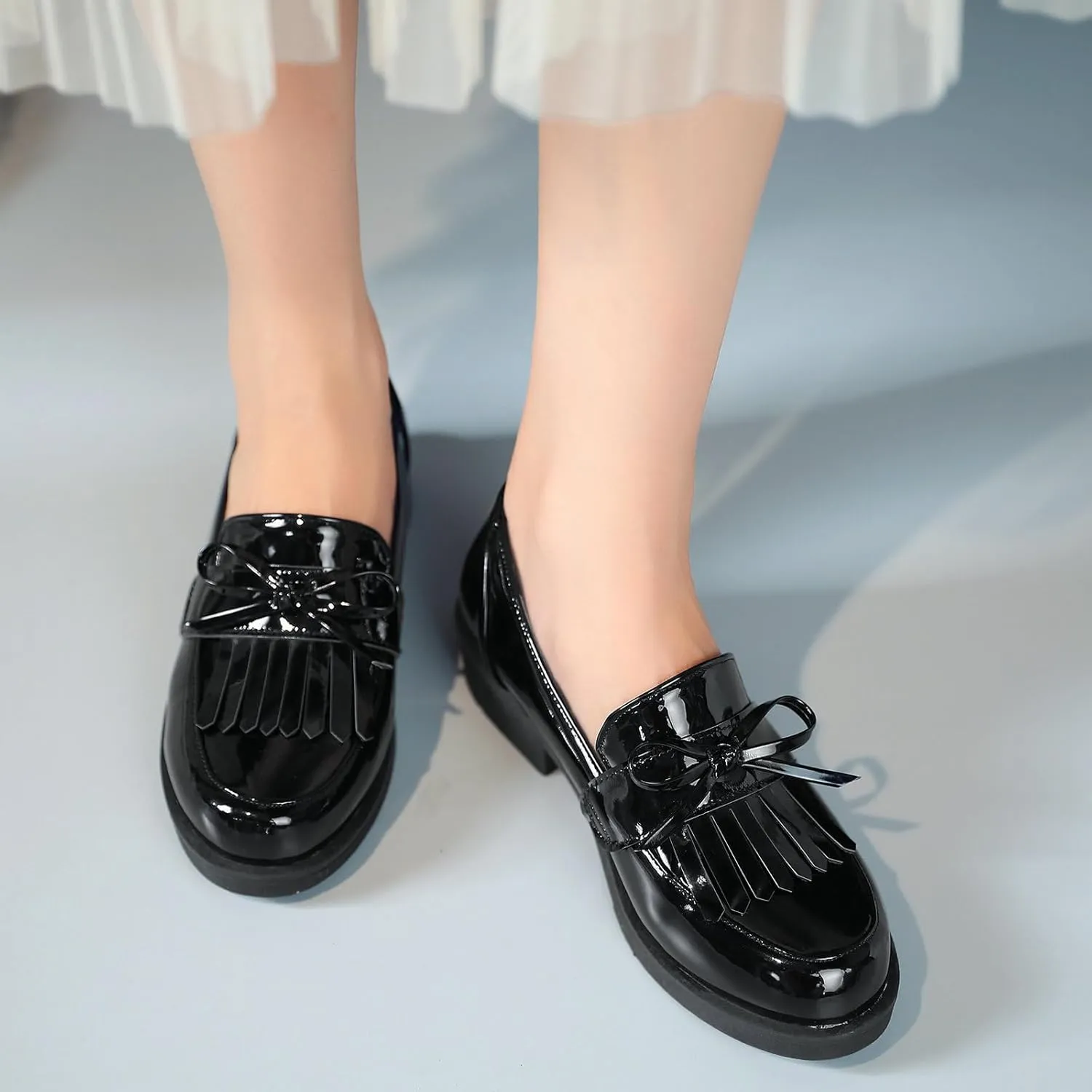 Parisuit Women's Patent Leather Loafers Flat Low Heel Slip On Pumps Round Toe Fashion Dress Uniform Work Shoes