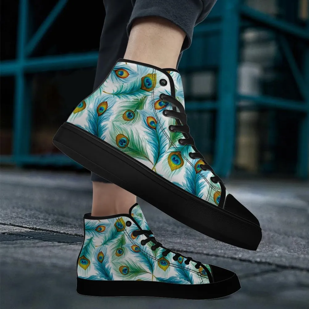 Peacock High Top Canvas Shoes High Top Sneakers Lace Up Casual Shoes Gifts for Men Women