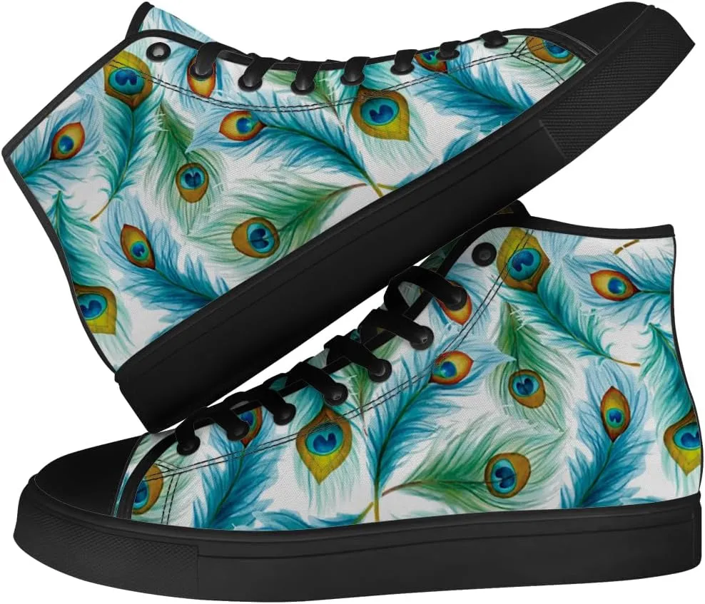Peacock High Top Canvas Shoes High Top Sneakers Lace Up Casual Shoes Gifts for Men Women