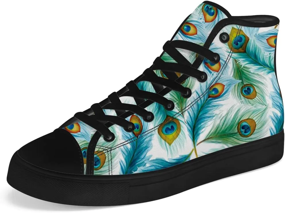 Peacock High Top Canvas Shoes High Top Sneakers Lace Up Casual Shoes Gifts for Men Women