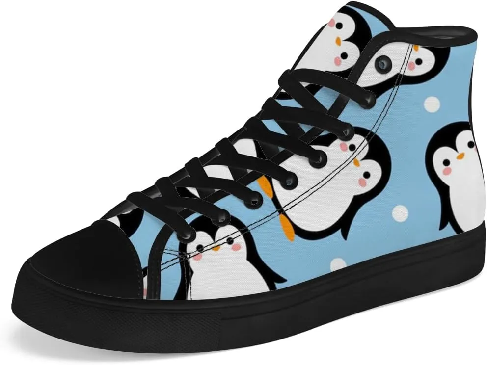 Penguin High Top Canvas Shoes High Top Sneakers Lace Up Casual Shoes Gifts for Men Women
