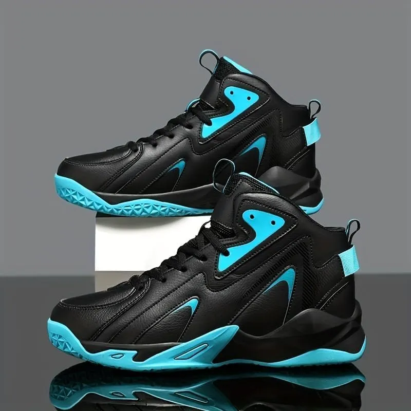 Plus Size Men's High-Top Basketball Shoes: Comfy, Breathable, Non-Slip, Shock-Absorbent Lace-Ups - Perfect for Indoor & Outdoor Training, Running, & Walking