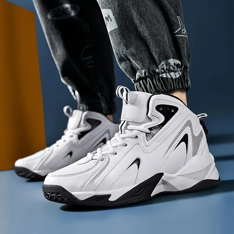 Plus Size Men's High-Top Basketball Shoes: Comfy, Breathable, Non-Slip, Shock-Absorbent Lace-Ups - Perfect for Indoor & Outdoor Training, Running, & Walking
