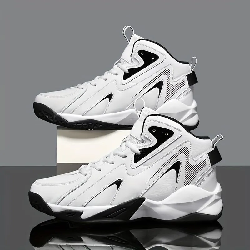 Plus Size Men's High-Top Basketball Shoes: Comfy, Breathable, Non-Slip, Shock-Absorbent Lace-Ups - Perfect for Indoor & Outdoor Training, Running, & Walking