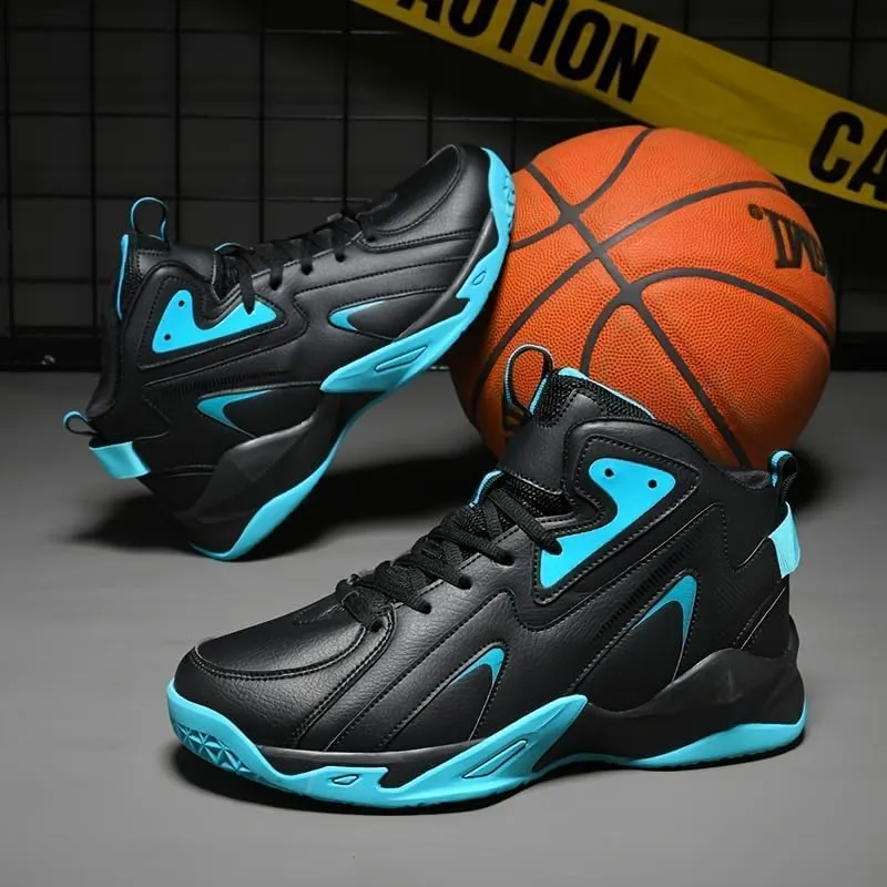Plus Size Men's High-Top Basketball Shoes: Comfy, Breathable, Non-Slip, Shock-Absorbent Lace-Ups - Perfect for Indoor & Outdoor Training, Running, & Walking