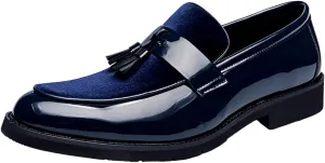Santimon Men's Patent Leather Tassel Loafers Slip On Moccasin Shoes Casual Dress Loafer Business Fashion Shoes