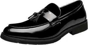 Santimon Men's Patent Leather Tassel Loafers Slip On Moccasin Shoes Casual Dress Loafer Business Fashion Shoes
