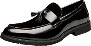 Santimon Men's Patent Leather Tassel Loafers Slip On Moccasin Shoes Casual Dress Loafer Business Fashion Shoes