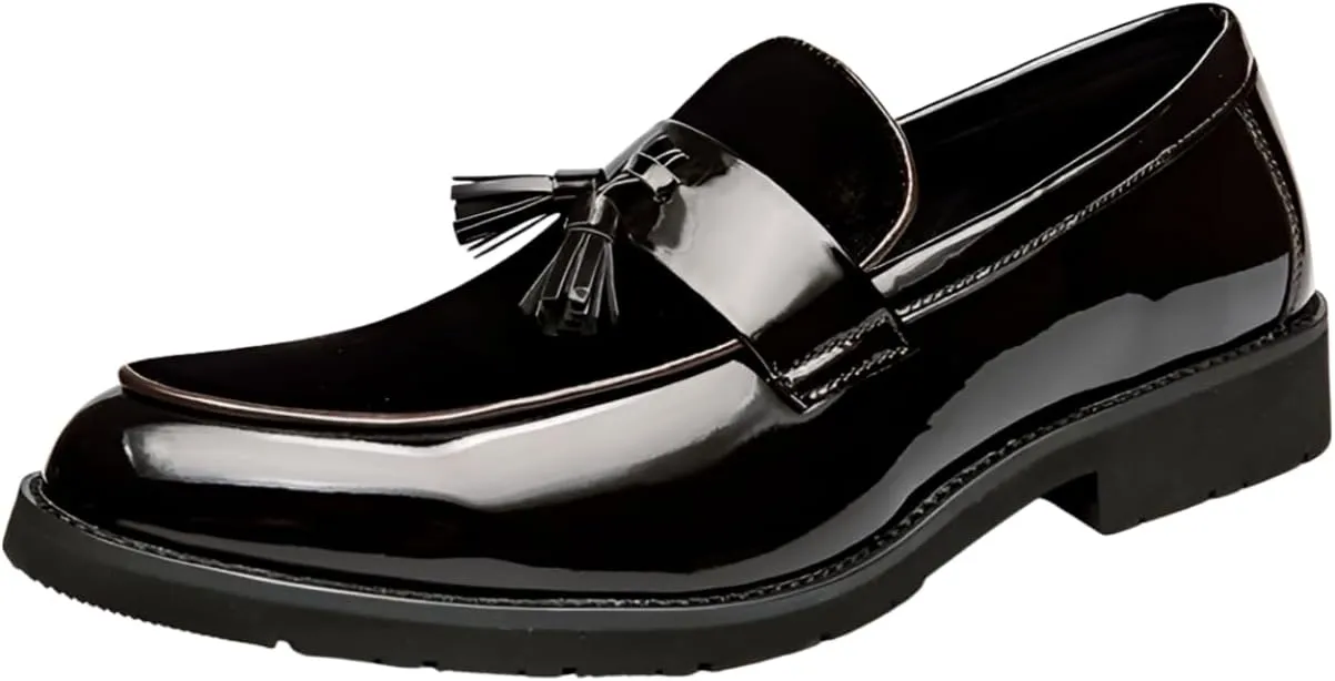 Santimon Men's Patent Leather Tassel Loafers Slip On Moccasin Shoes Casual Dress Loafer Business Fashion Shoes